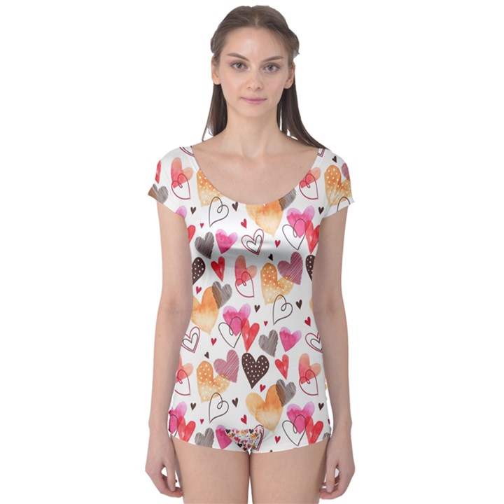 Colorful Cute Hearts Pattern Boyleg Leotard 