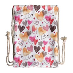 Colorful Cute Hearts Pattern Drawstring Bag (large)