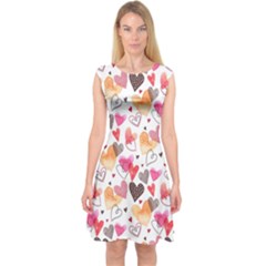 Colorful Cute Hearts Pattern Capsleeve Midi Dress by TastefulDesigns