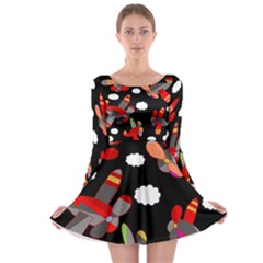 Playful Airplanes  Long Sleeve Skater Dress