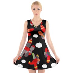 Playful Airplanes  V-neck Sleeveless Skater Dress