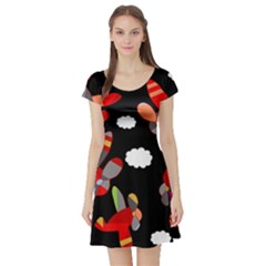 Playful Airplanes  Short Sleeve Skater Dress by Valentinaart