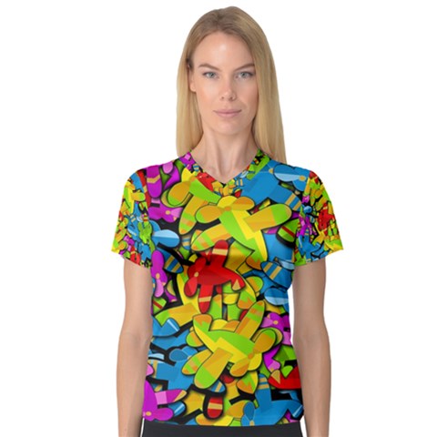 Colorful Airplanes Women s V-neck Sport Mesh Tee by Valentinaart