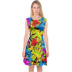 Colorful Airplanes Capsleeve Midi Dress