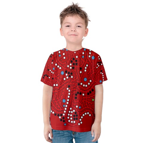 Red Fantasy Kids  Cotton Tee by Valentinaart