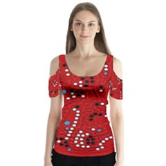 Red Fantasy Butterfly Sleeve Cutout Tee 