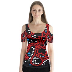 Red Fantasy 2 Butterfly Sleeve Cutout Tee 