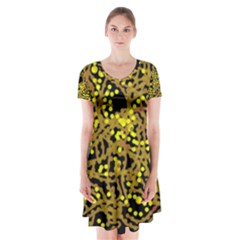 Yellow Emotions Short Sleeve V-neck Flare Dress