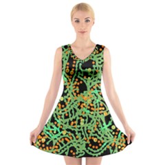 Green Emotions V-neck Sleeveless Skater Dress