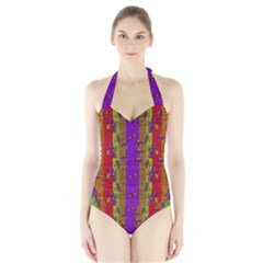 Raining Flowers From The Sky Halter Swimsuit