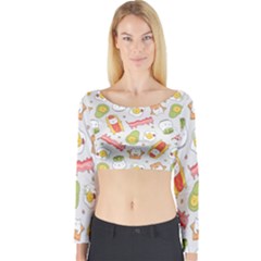 Funny Cat Food Succulent Pattern  Long Sleeve Crop Top by kostolom3000shop