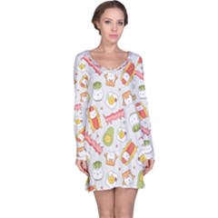 Funny Cat Food Succulent Pattern  Long Sleeve Nightdress