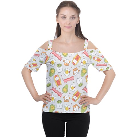 Funny Cat Food Succulent Pattern  Women s Cutout Shoulder Tee by kostolom3000shop