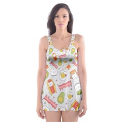 Funny Cat Food Succulent Pattern  Skater Dress Swimsuit by kostolom3000shop