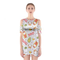 Funny Cat Food Succulent Pattern  Cutout Shoulder Dress by kostolom3000shop