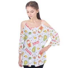 Funny Cat Food Succulent Pattern  Flutter Tees