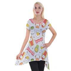 Funny Cat Food Succulent Pattern  Short Sleeve Side Drop Tunic by kostolom3000shop