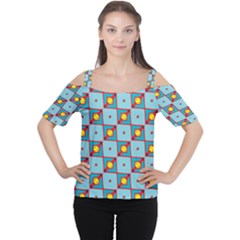 Shapes In Squares Pattern                                                                                                            Women s Cutout Shoulder Tee