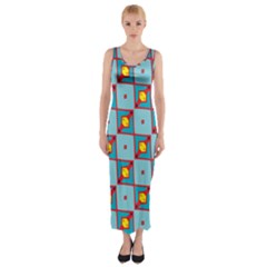 Shapes In Squares Pattern                                                                                                            Fitted Maxi Dress