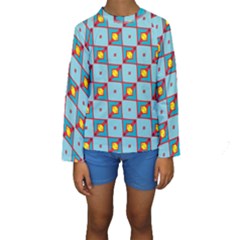 Shapes In Squares Pattern                                                                                                             Kid s Long Sleeve Swimwear