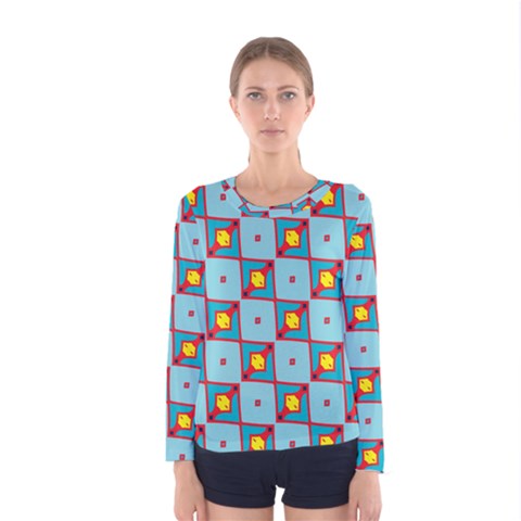 Shapes In Squares Pattern                                                                                                            Women Long Sleeve T-shirt by LalyLauraFLM