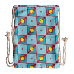 Shapes In Squares Pattern                                                                                                            Large Drawstring Bag by LalyLauraFLM