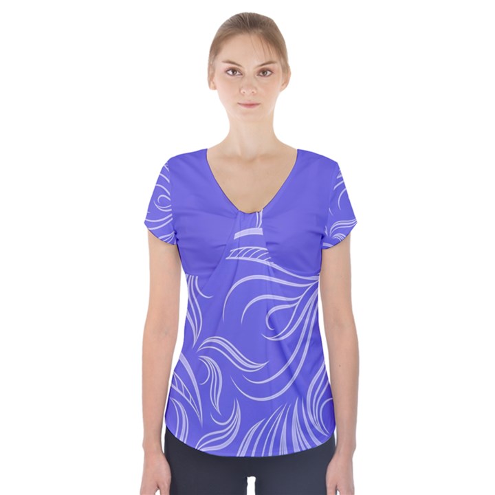 Purple Silver Design Short Sleeve Front Detail Top