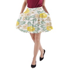 Yellow Ranunculus A-line Pocket Skirt