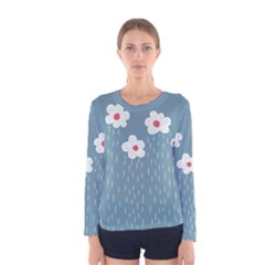 Cloudy Sky With Rain And Flowers Women s Long Sleeve Tee