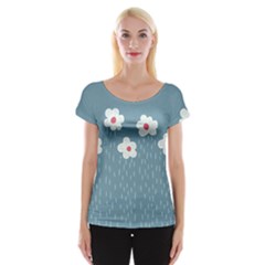 Cloudy Sky With Rain And Flowers Women s Cap Sleeve Top