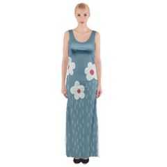 Cloudy Sky With Rain And Flowers Maxi Thigh Split Dress by CreaturesStore