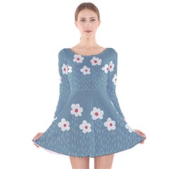 Cloudy Sky With Rain And Flowers Long Sleeve Velvet Skater Dress by CreaturesStore