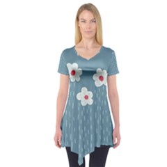 Cloudy Sky With Rain And Flowers Short Sleeve Tunic  by CreaturesStore