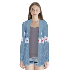 Cloudy Sky With Rain And Flowers Drape Collar Cardigan by CreaturesStore