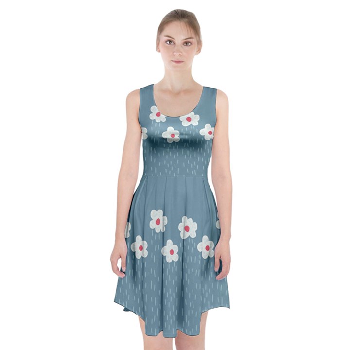 Cloudy Sky With Rain And Flowers Racerback Midi Dress