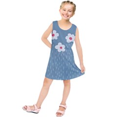 Cloudy Sky With Rain And Flowers Kids  Tunic Dress