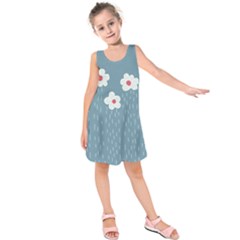 Cloudy Sky With Rain And Flowers Kids  Sleeveless Dress by CreaturesStore