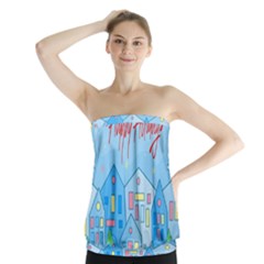 Xmas Landscape - Happy Holidays Strapless Top by Valentinaart