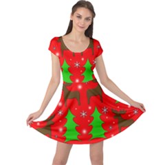 Reindeer And Xmas Trees Pattern Cap Sleeve Dresses by Valentinaart