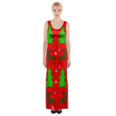 Reindeer And Xmas Trees Pattern Maxi Thigh Split Dress by Valentinaart