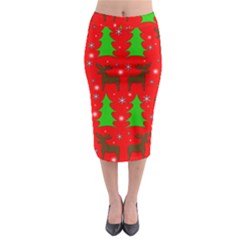 Reindeer And Xmas Trees Pattern Midi Pencil Skirt