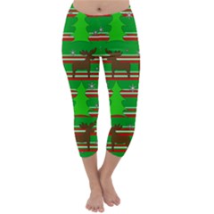 Christmas Trees And Reindeer Pattern Capri Winter Leggings  by Valentinaart