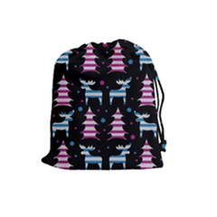 Blue And Pink Reindeer Pattern Drawstring Pouches (large)  by Valentinaart