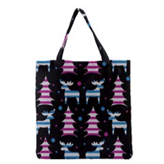 Blue And Pink Reindeer Pattern Grocery Tote Bag by Valentinaart