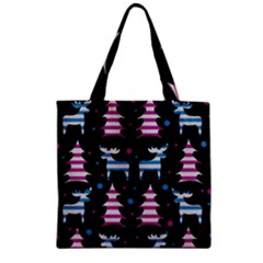 Blue And Pink Reindeer Pattern Zipper Grocery Tote Bag by Valentinaart