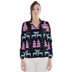 Blue And Pink Reindeer Pattern Wind Breaker (women) by Valentinaart