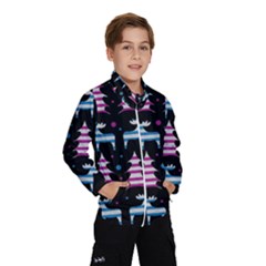 Blue And Pink Reindeer Pattern Wind Breaker (kids) by Valentinaart