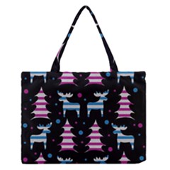 Blue And Pink Reindeer Pattern Medium Zipper Tote Bag by Valentinaart