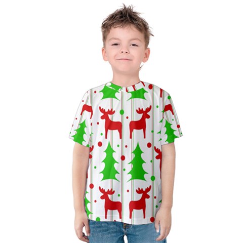 Reindeer Elegant Pattern Kids  Cotton Tee by Valentinaart