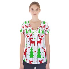 Reindeer Elegant Pattern Short Sleeve Front Detail Top